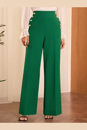 Love & Roses Green Military Button Wide Leg Tailored Trousers AU 8 R