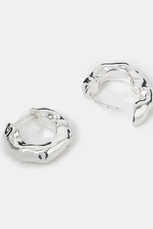 Accessorize Silver Plated Sterling Chunky Molten Hoop Earrings One