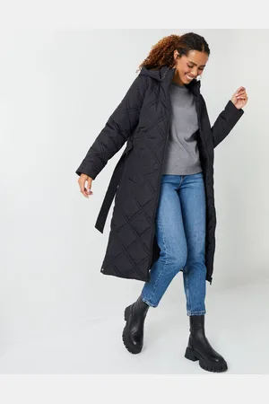 Threadbare Black Belted Diamond Quilted Padded Coat AU 12