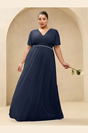 Lipsy London Curve Short Sleeve Pearl Trim Mesh Maxi Bridesmaid Dress AU 18