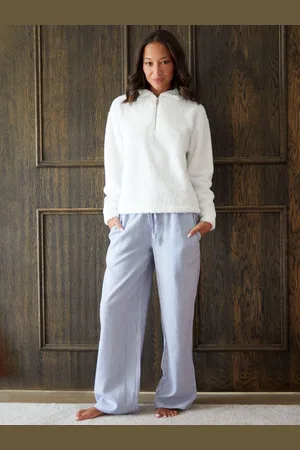 Threadbare Blue Blue Stripe Quarter Zip Fleece Loungewear Set AU 8