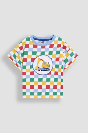 JoJo Maman Bébé Multi Construction Appliqué Checkerboard T-Shirt 4