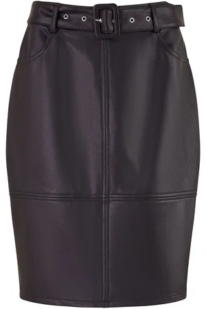 Yumi Faux Leather Midi Pencil Skirt With Matching Belt AU 16