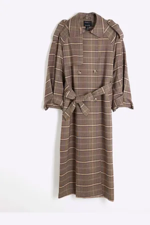 River Island Brown Check Trench Coat XS