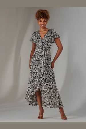 Jolie Moi Chiffon Print Frill Dip Hem Maxi Dress AU 12