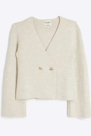 River Island Beige Asymmetric Button Cardigan L