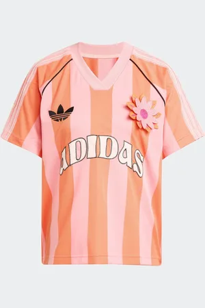 adidas Pink/Orange Loose Fit Crochet 3 Stripe T-Shirt 16