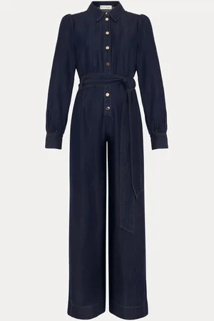 Phase Eight Blue Gemma Denim Collared Jumpsuit AU 14