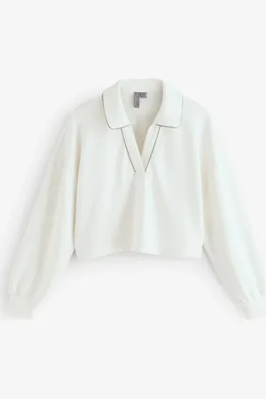 Sweaty Betty White Sand Wash Crop Henley Sweatshirt xlarge