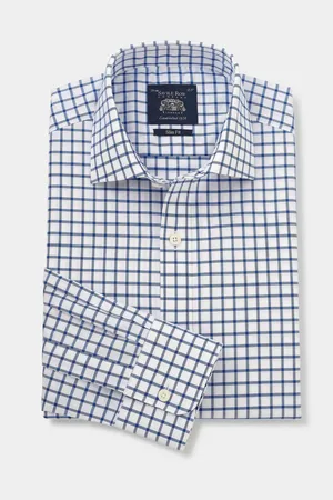 SAVILE ROW Slim Fit Window Check Single Cuff Formal 100% Cotton Shirt AU 38 Regular