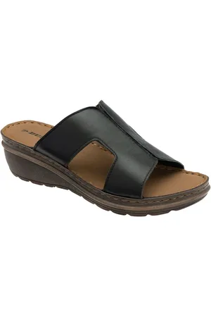 Dunlop Black Leather Wedge Mules Sandals AU 7 (EU 38)