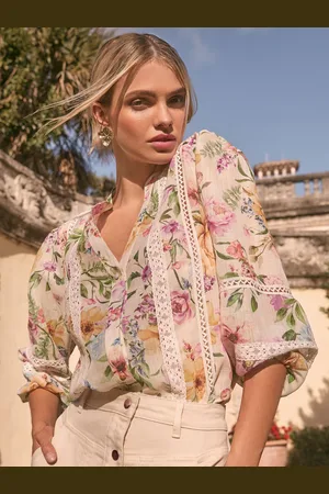 Lipsy London White Floral Insert Trim Blouse 8