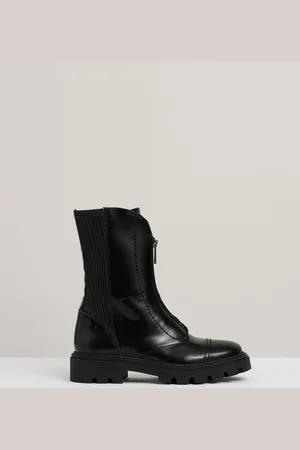 Reiss Black Sophie Leather Zip-Front Ankle Boots AU 7 (EU 38)