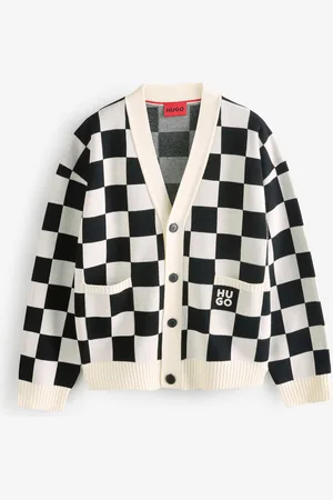 HUGO BOSS Natural Checked Pattern Oversized Fit Cardigan XL
