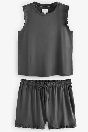 Next Charcoal Grey Modal Blend Frill Short Set Pyjamas M Reg