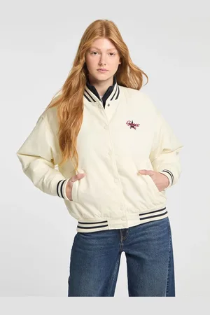 Guess White Embroidered Varsity Logo Bomber Jacket S