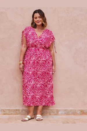 Live Unlimited London Petite Curve Print Gathered Midi Dress AU 16