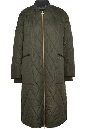Barbour Olive Green Rhea Longline Quilted Coat AU 10