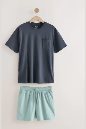 Next Slate Grey/Green T-Shirt And Striped Seersucker 100% Cotton Pyjamas Set large