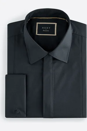 Next Regular Fit Textured Bib Long Sleeve Double Cuff Dress Shirt With Cutaway Collar AU 44 Regular