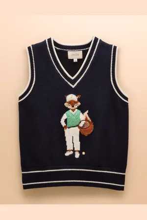 Joules Jonty Navy Intarsia Fox Knitted Cotton Vest M