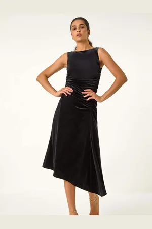 Roman Velvet Floral Print Ruched Midi Dress AU 14