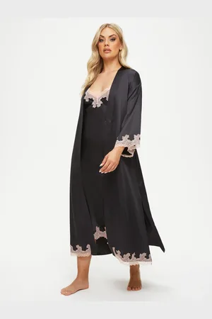 Ann Summers Black Satin Sorella Maxi Robe Dressing Gown S