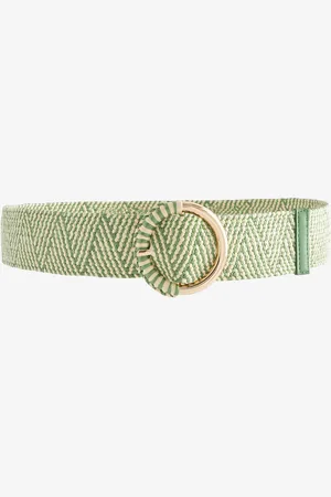 Next Green/Ecru Raffia Wide Belt L