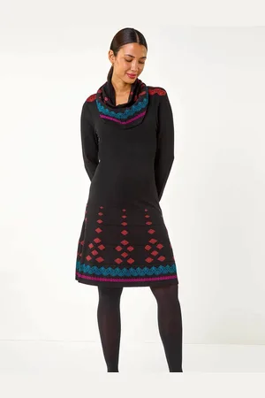 Roman 2-in-1 Nordic Print Scarf Neck Knitted Dress AU 12