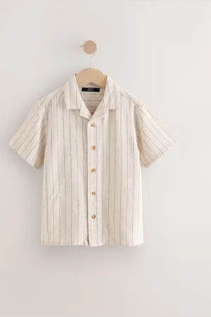 Next Short Sleeves Revere Collar Texture Stripe Shirt (3-16yrs) 13 Years (158cm)