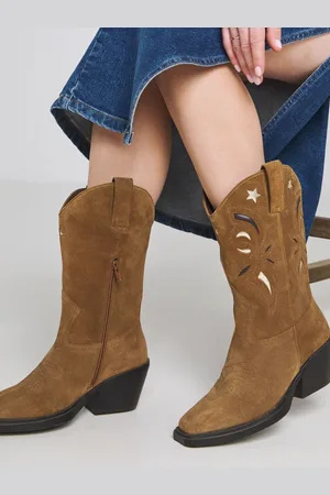 Simply Be Brown Wide Fit Cut Out Detail Calf Height Western Boots In With Super Curvy Calf AU 6 (EU 37)