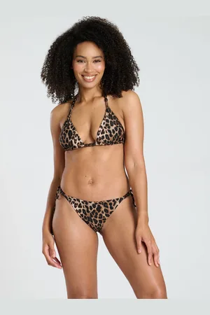South Beach Brown Leopard Printed Bead Detail Triangle Bikini Set AU 16