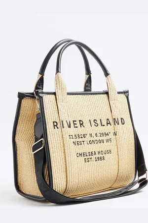 River Island Brown Raffia Embroidery Shopper Bag One