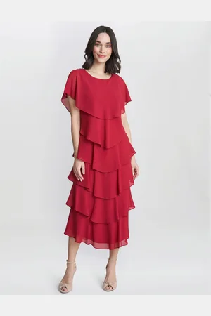 Gina Bacconi Tessa Midi Tiered Dress With Shoulder Trim AU 10