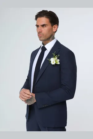 Harry Brown Navy Blue Decorate Cotton Linen Blend Tailored Fit Blazer 46