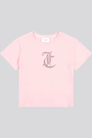 Juicy Couture Pink Girls Tonal Diamante Fitted 100% Cotton T-Shirt 10