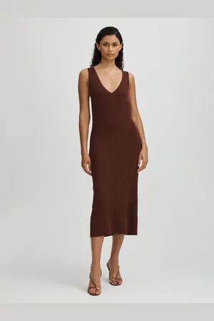Paige Ribbed Bodycon Midi Dress L