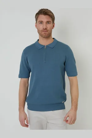 Threadbare Quarter Zip Textured Trim Knitted Polo Shirt XL