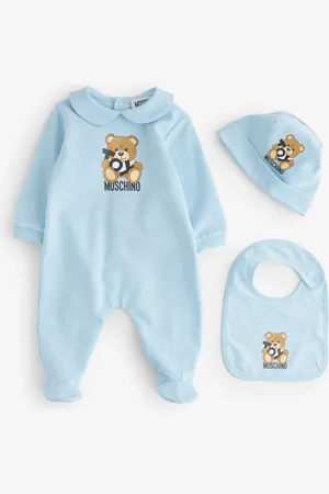 Moschino Blue Baby Logo Sleepsuit, Hat & Bib Giftset With Giftbox 6-9 Mths (74 cm)
