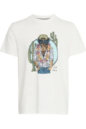 Blend White Owl Sloth Printed Short Sleeve 100% Cotton T-Shirt