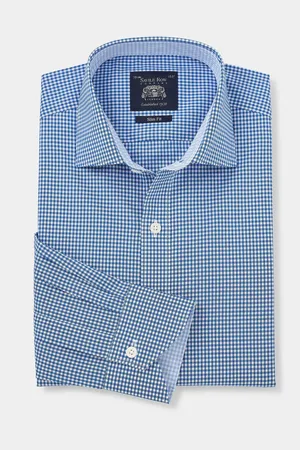 SAVILE ROW Slim Fit Gingham Check Single Cuff Formal 100% Cotton Shirt AU 39 Regular