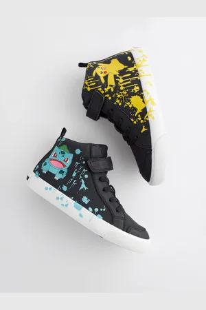 Next Black Standard Fit (F) Pokemon Elastic Lace High Top Trainers AU 2 (EU 34.5)