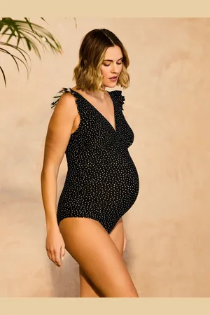 JoJo Maman Bébé Black Maternity Spot Frill Sleeve V-Neck Swimsuit M