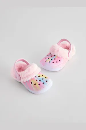 Next Pink Marble Faux Fur Lined Clog Slippers AU 7 (EU 24)