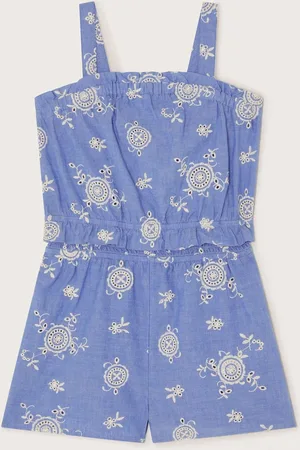 Monsoon Blue Strappy Broderie Chambray 100% Cotton Playsuit 11
