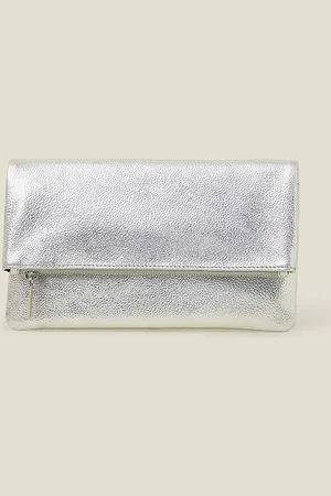 Accessorize Silver Leather Fold Over Clutch One