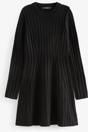 Next Ribbed Fit And Flare Mini Knitted Jumper Dress With Wool XL Reg