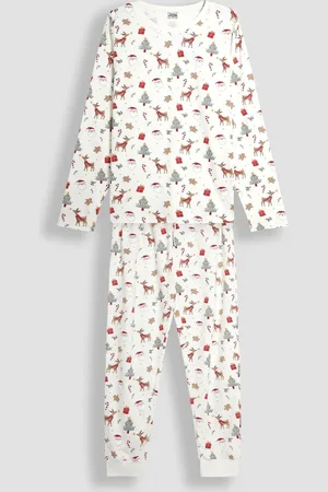 JoJo Maman Bébé Cream Mens Christmas Print Pyjamas Set S