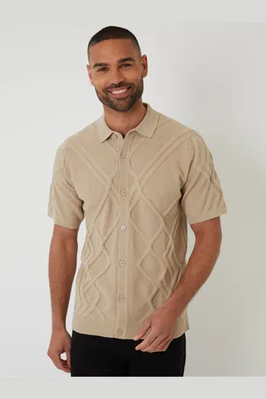 Threadbare Cable Knit Button Through Shirt medium