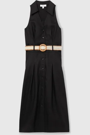 Reiss Annie Linen Belted Sleeveless Midi Dress AU 12